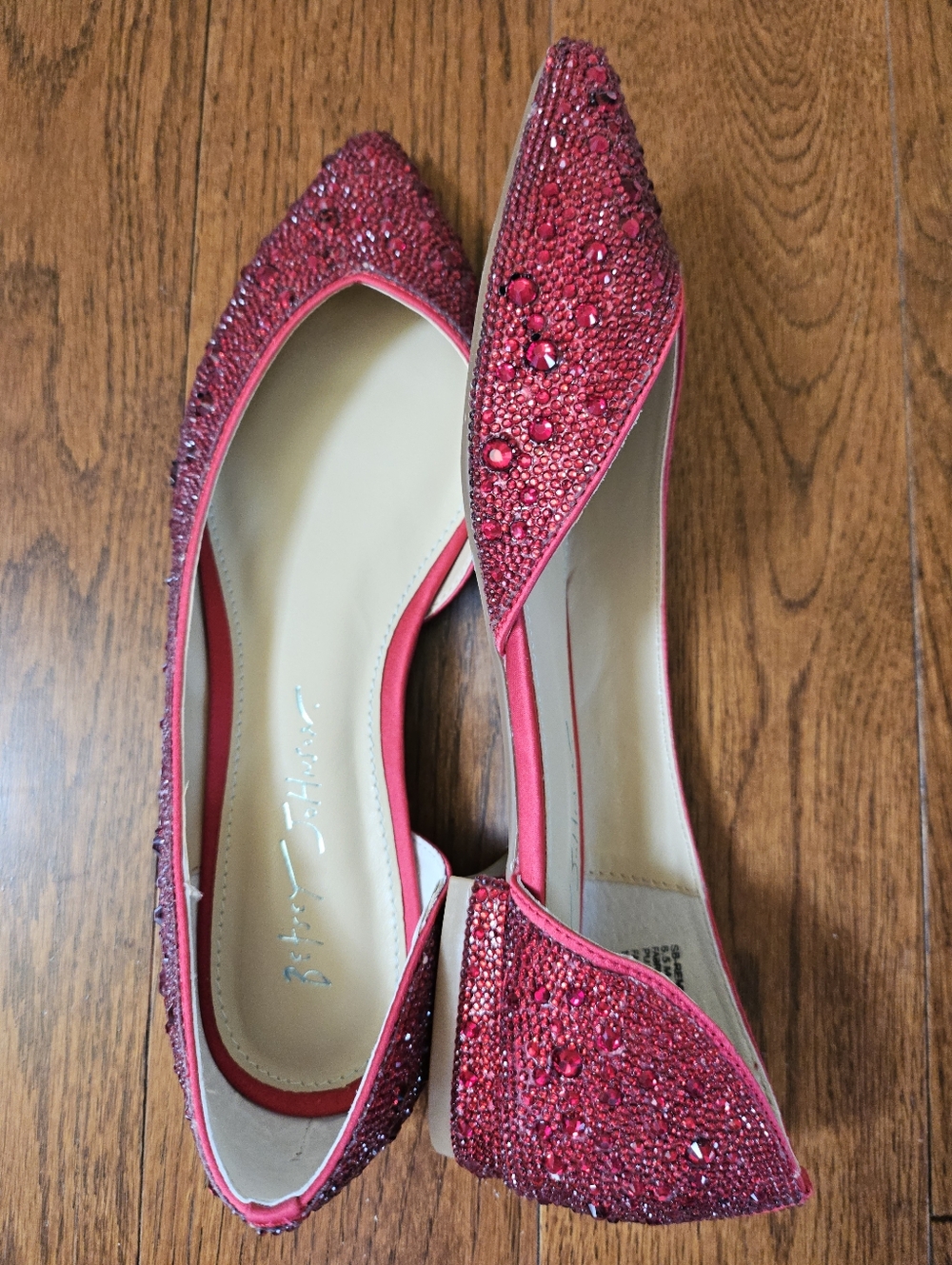Betsey Johnson Red Crystal-Embellished Pointed Flats